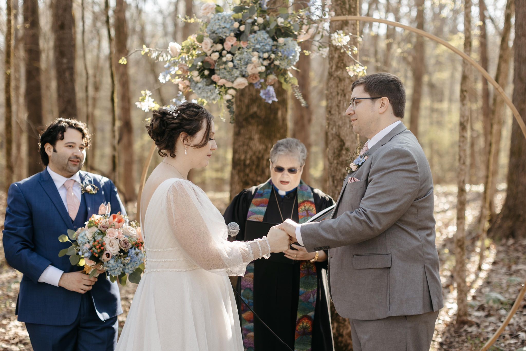 Officiant Jen speaking at wedding ceremony.